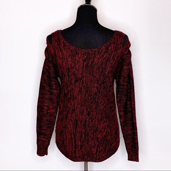 Guess red black marled cutout sleeve wool blend sweater size Medium - Picture 2 of 14